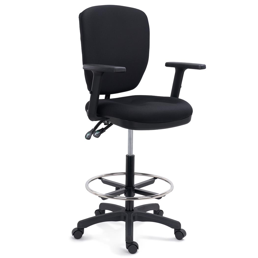 Tabouret de Travail TRADE, Dossier et Repose-pieds Réglables, Hauteur d'assise 67,5 - 92,5 cm, Tissu, Noir