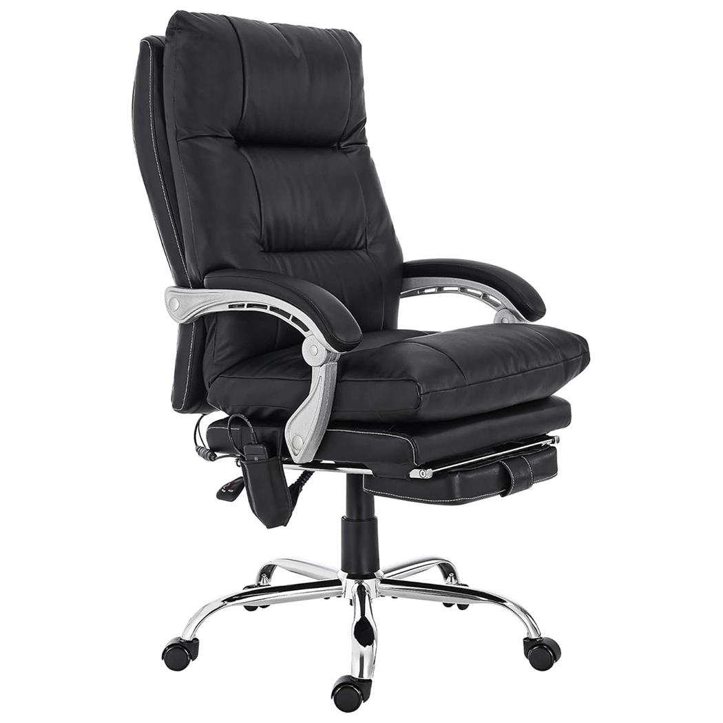 Fauteuil de bureau SARMI, Repose-pieds Extensible, Fonction Massage et Chauffant, Cuir, Noir