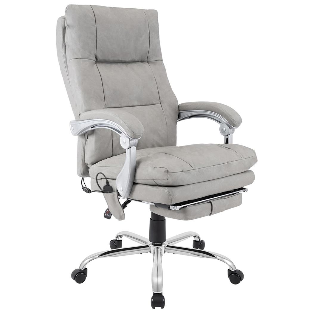 Fauteuil de bureau SARMI, Repose-pieds Extensible, Fonction Massage et Chauffant, Cuir, Gris
