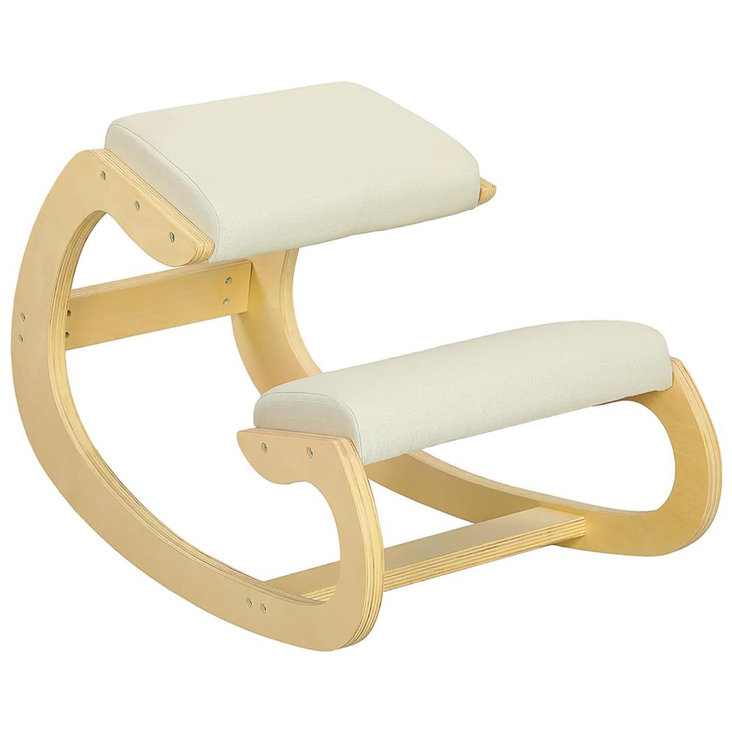 Siège Assis-genoux Ergonomique YOSI, Structure en Bois, en Tissu, Crème