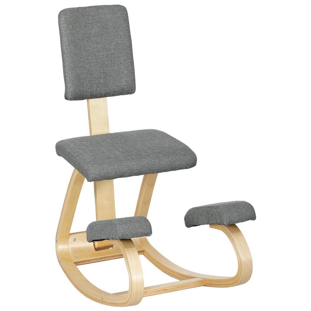 Siège Assis-genoux Ergonomique MOLTY, avec Dossier, Structure en Bois, en Tissu, Gris