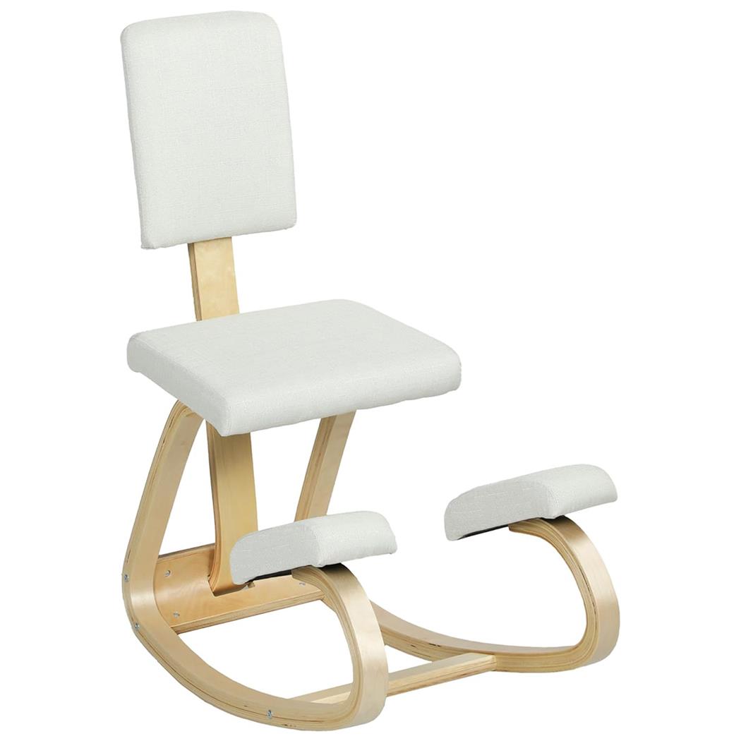 Siège Assis-genoux Ergonomique MOLTY, avec Dossier, Structure en Bois, en Tissu, Crème