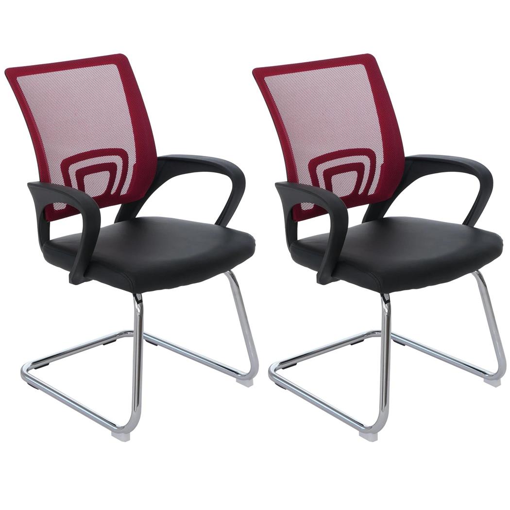 Lot de 2 Chaises Visiteur Ergonomiques SÉOUL NET, très commodes, en Maille et Cuir, Rouge