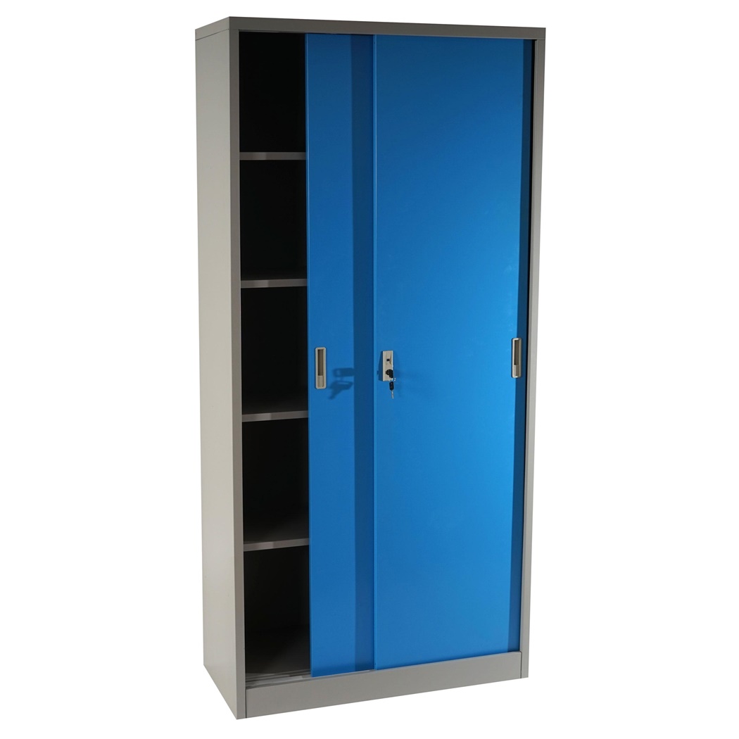Meuble Classeur OLSEN PORTES COULISSANTES, 180x85x40cm, en Acier, Bleu