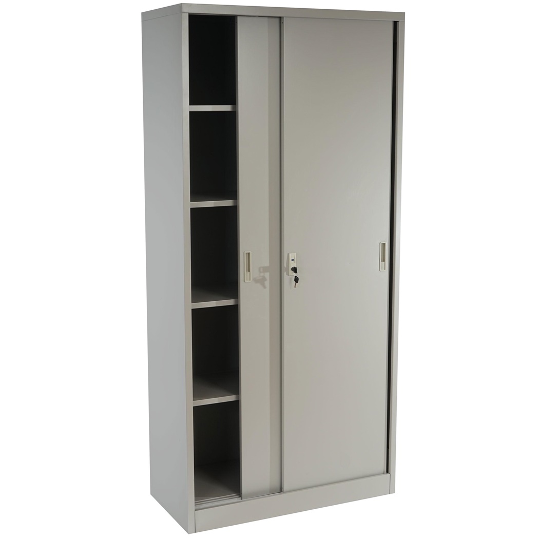 Meuble Classeur OLSEN PORTES COULISSANTES, 180x85x40cm, en Acier, Gris
