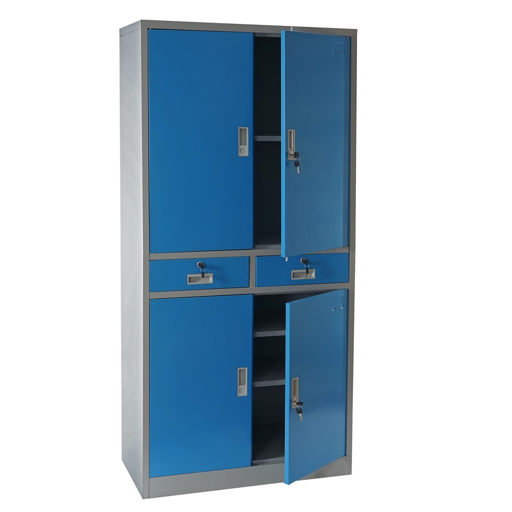 Meuble Classeur OLSEN 4 PORTES ET 2 TIROIRS, 180x85x40cm, en Acier, Bleu