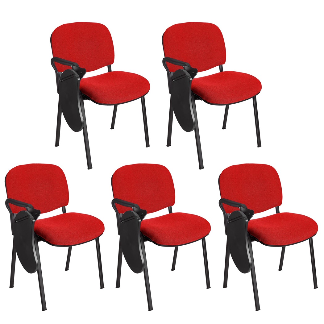 Lot de 5 Chaises Visiteur MOBY avec TABLETTE écritoire rabattable, Prix incroyable! Rouge et Piétement Noir