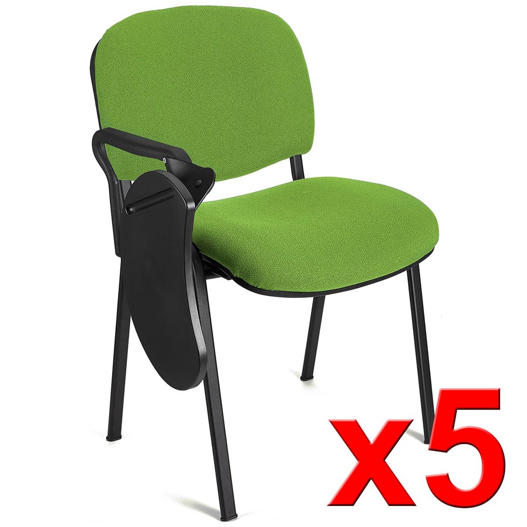 Lot de 5 Chaises Visiteur MOBY avec TABLETTE écritoire rabattable, Prix incroyable! Vert et Piétement Noir