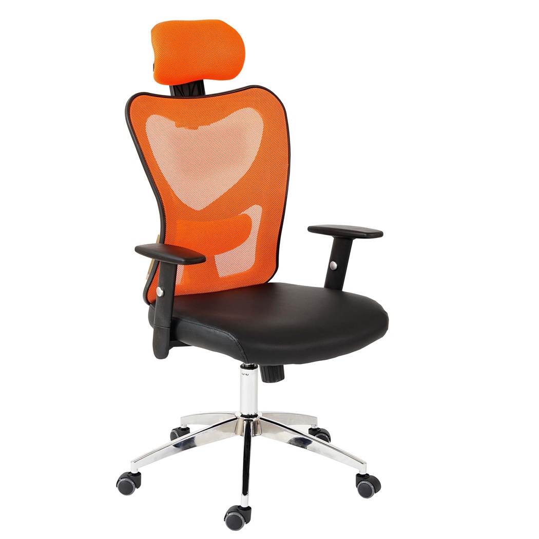 Chaise Ergonomique ZELIA, Utilisation 8 Heures, Support Lombaire matelassé, Structure Métallique, Orange