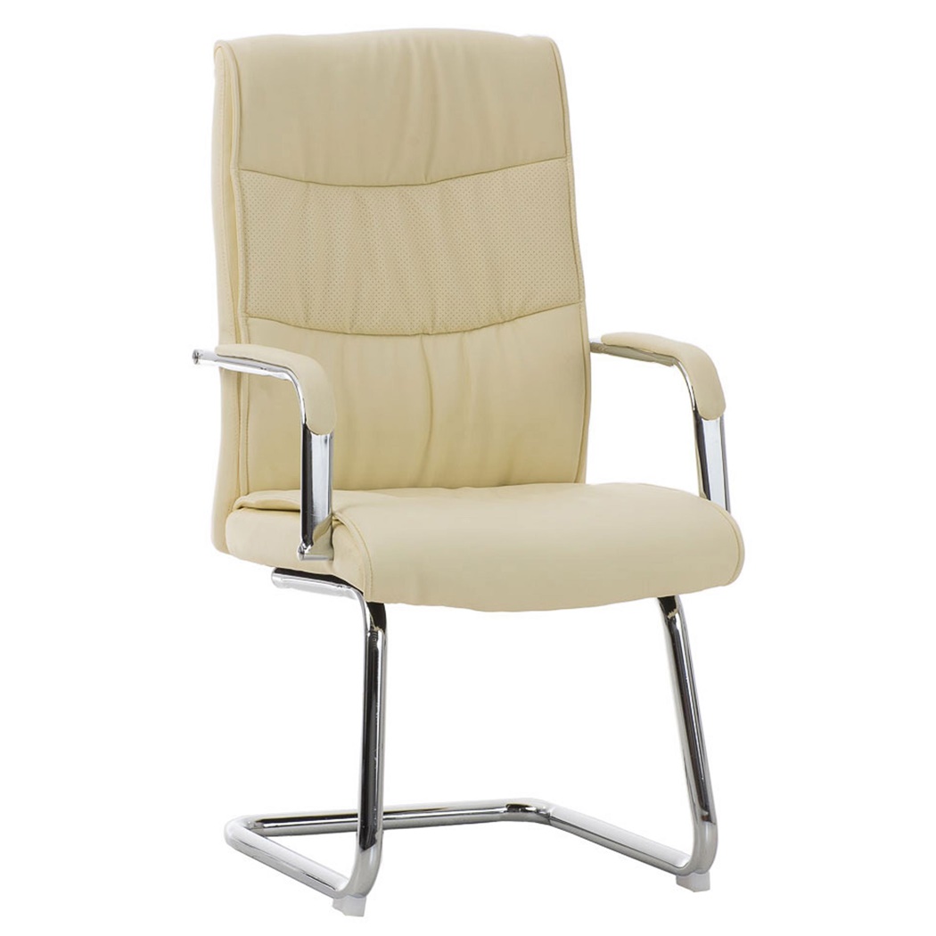 Chaise de réunion CAROL, structure métallique résistante, grand rembourrage, accoudoirs, Cuir, Crème