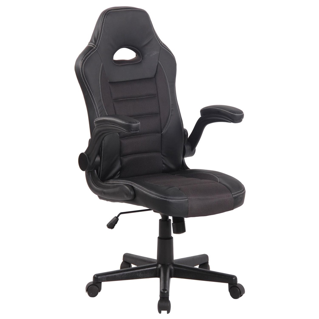 Chaise Gamer LOTUS, accoudoirs relevables, cuir et maille respirable, gris