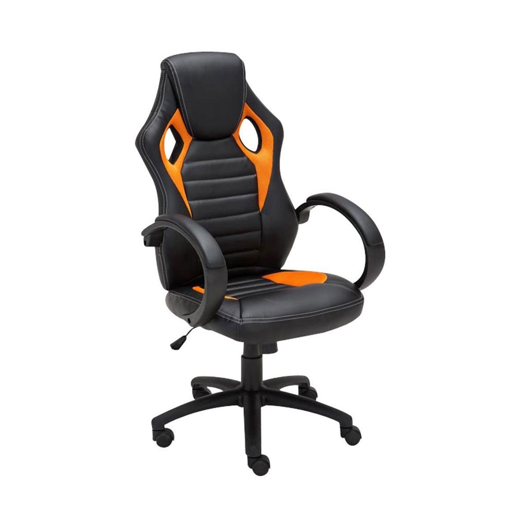 Fauteuil Gamer ASCARI, Design Sportif et Grand Confort, Cuir et Tissu, Noir et Orange