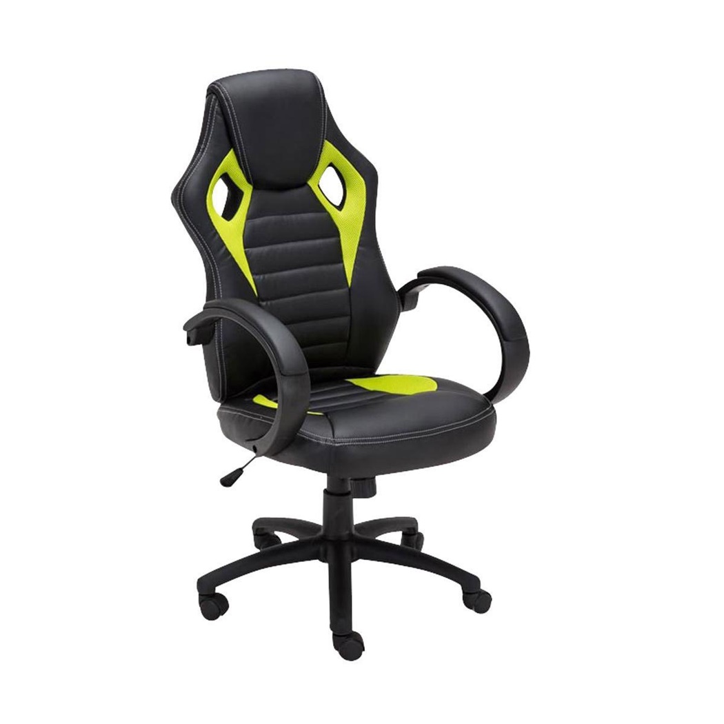 Fauteuil Gamer ASCARI, Design Sportif et Grand Confort, Cuir et Tissu, Noir et Vert