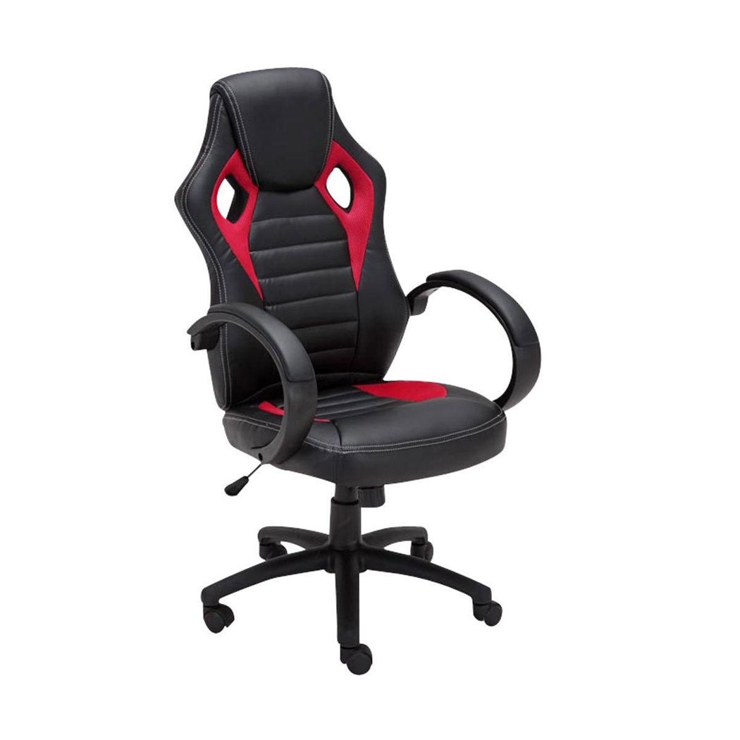 Fauteuil Gamer ASCARI, Design Sportif et Grand Confort, Cuir et Tissu, Noir et Rouge