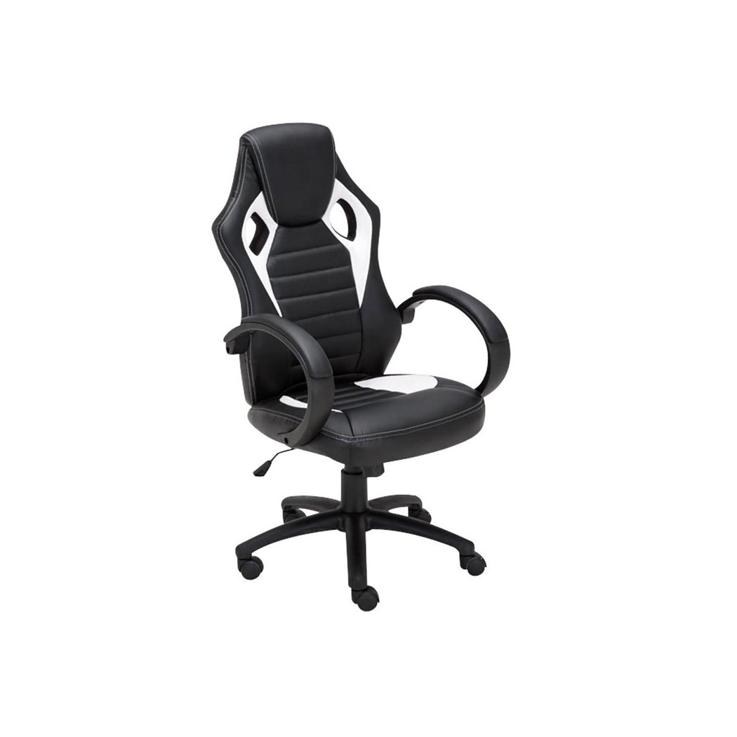 Fauteuil Gamer ASCARI, Design Sportif et Grand Confort, Cuir et Tissu, Noir et Blanc