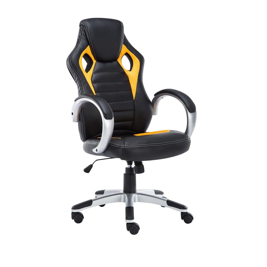 Fauteuil Gamer ASCARI PRO, Design Sportif et Grand Confort, Cuir et Tissu, Noir et Jaune