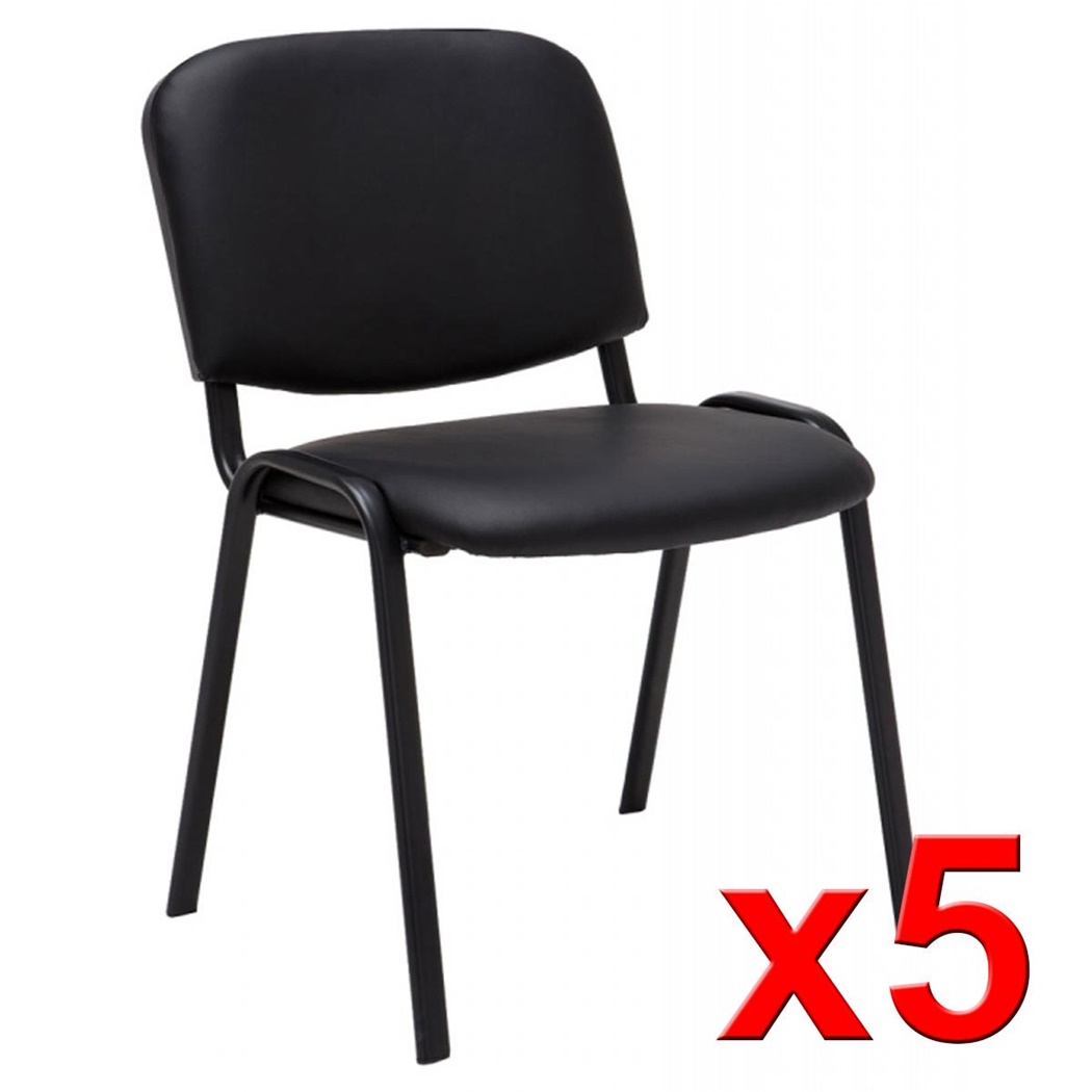 Lot de 5 chaises visiteur MOBY CUIR, Commode et Pratique, Prix Incroyable, Noir et Piétement Noir
