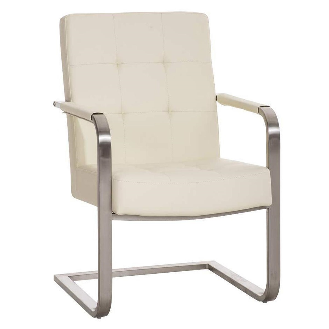 Chaise visiteur MORGAN CUIR, Structure en Acier Inoxydable et Grand Rembourrage, Crème