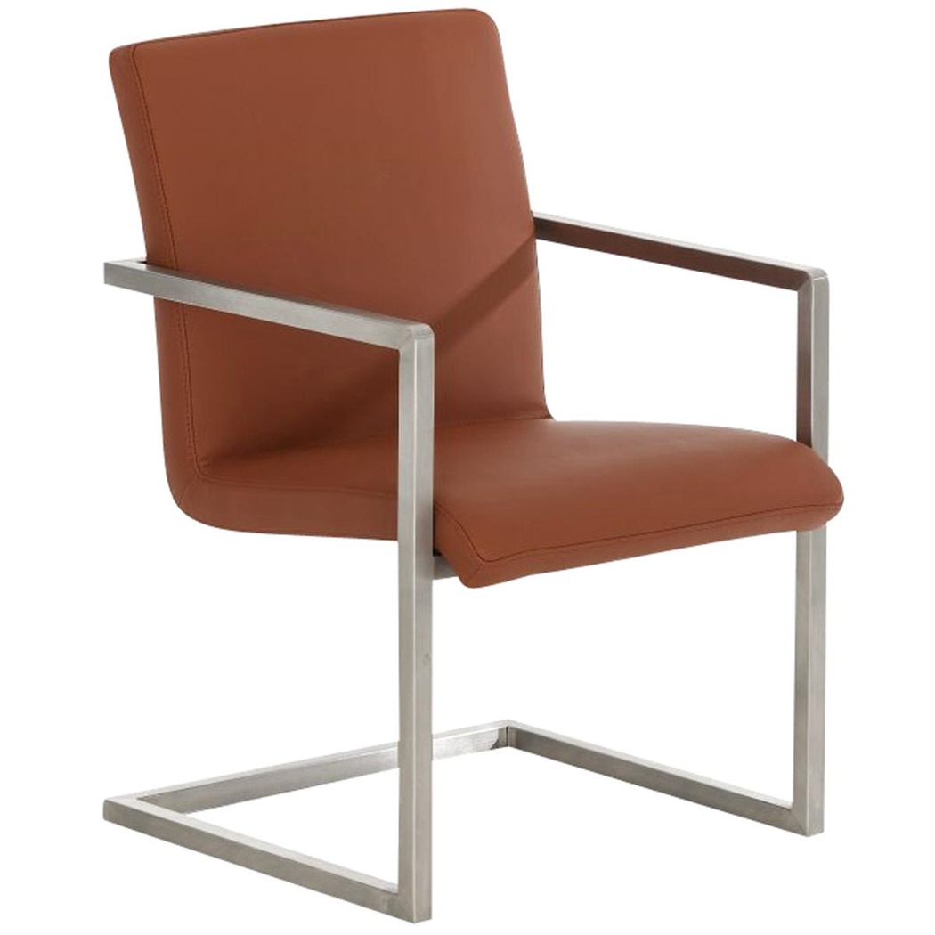 Chaise visiteur OWEN, Structure en Acier Inoxyidable, Design Exclusif, Revêtement en Cuir, Marron clair