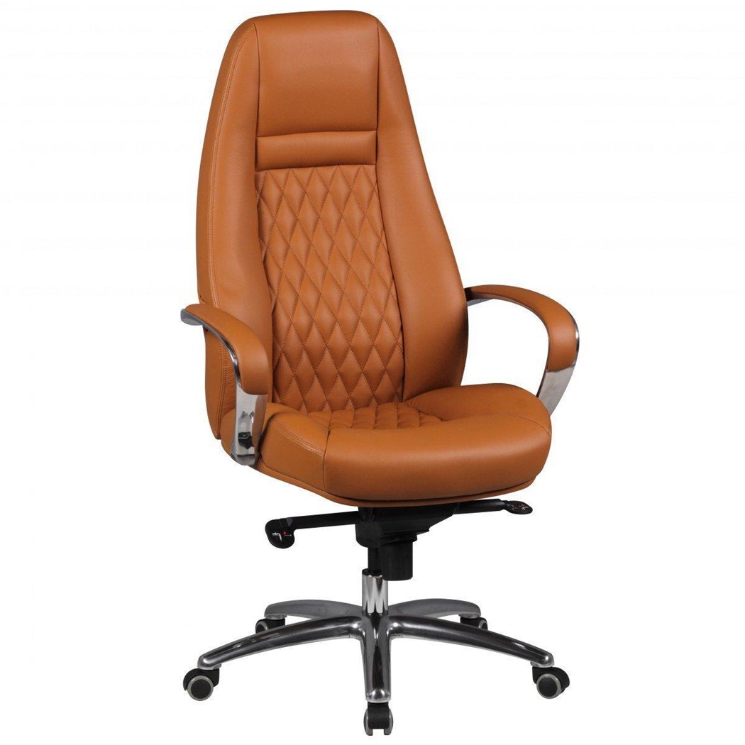 Fauteuil Ergonomique TINDAYA, Design Exclusif, Revêtement, en Cuir authentique, Marron Clair