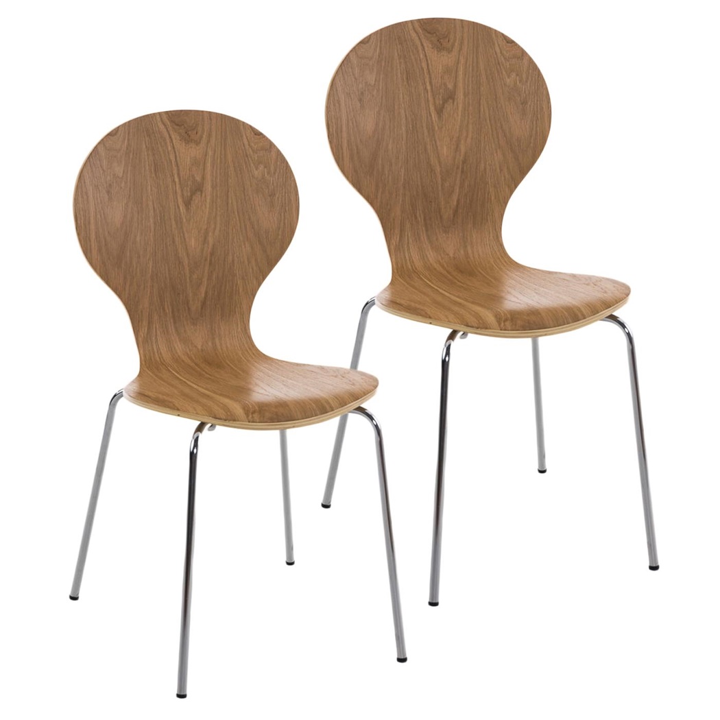 Lot de 2 Chaises visiteur CARVALLO, Structure Métallique, Empilables, Marron Chêne