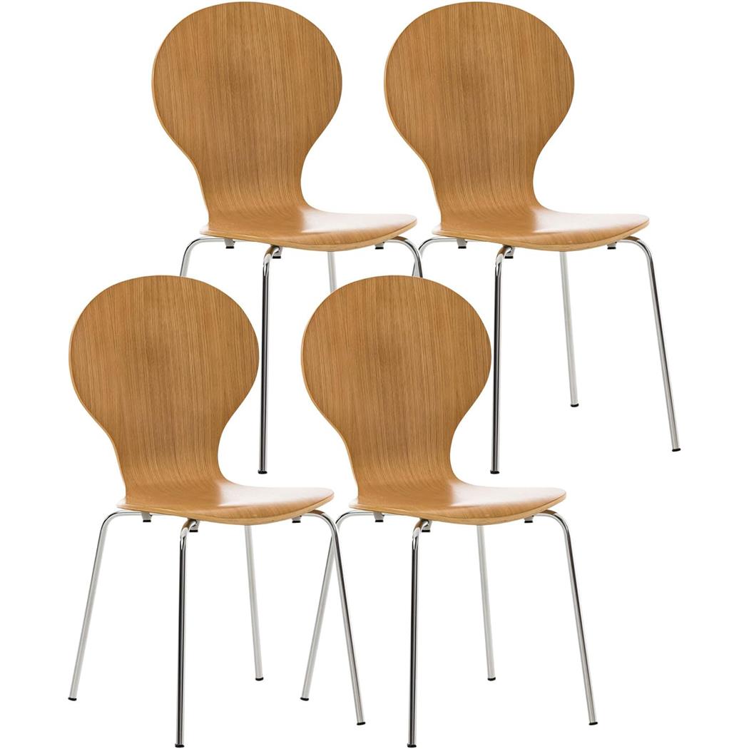 Lot de 4 Chaises visiteur CARVALLO, Structure Métallique, Empilables, Marron Chêne