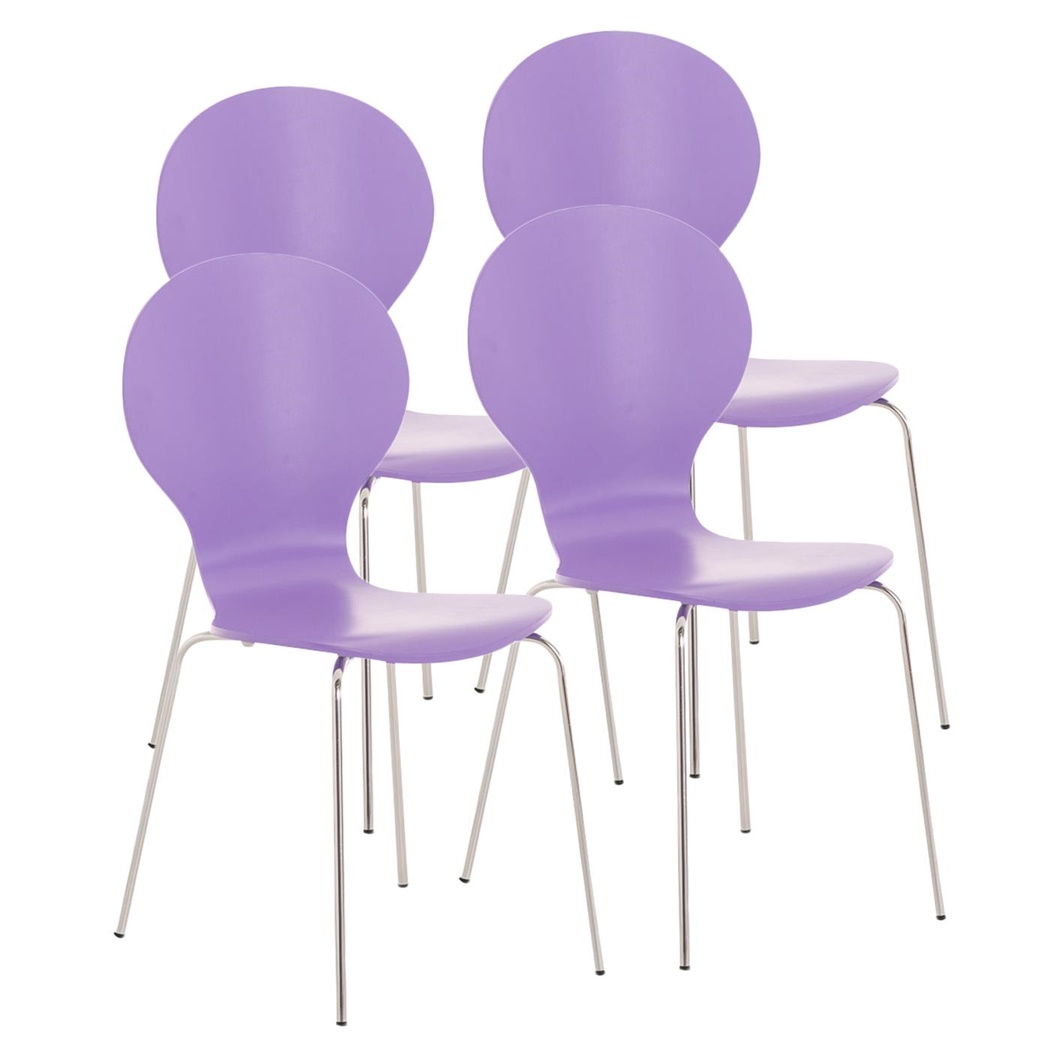 Lot de 4 Chaises visiteur CARVALLO, Structure Métallique, Empilables, Violet