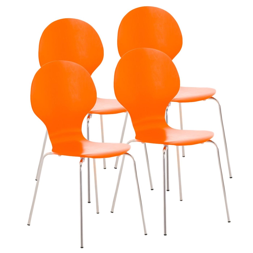 Lot de 4 Chaises visiteur CARVALLO, Structure Métallique, Empilables, Orange