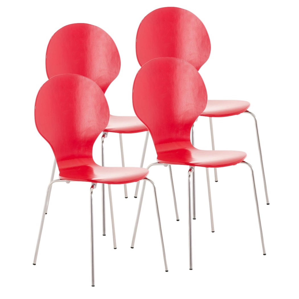 Lot de 4 Chaises visiteur CARVALLO, Structure Métallique, Empilables, Rouge