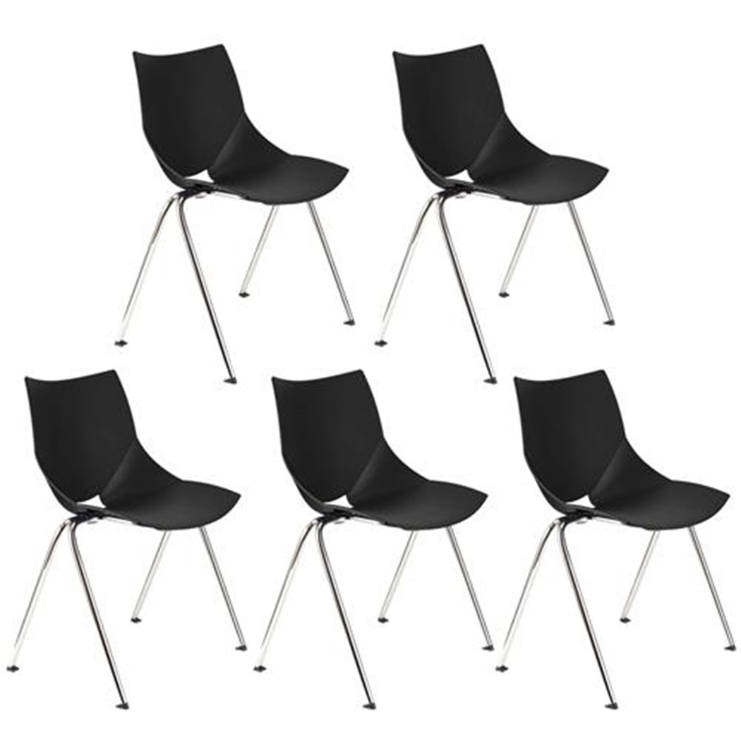 Lot de 5 Chaises de réunion AMIR, Commodes et Pratiques, Empilables, Noir