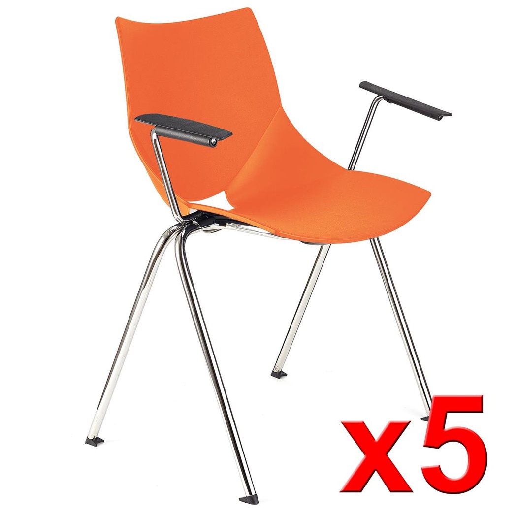 Lot de 5 Chaises de réunion AMIR AVEC ACCOUDOIRS, Commodes et Pratiques, Empilables, Orange