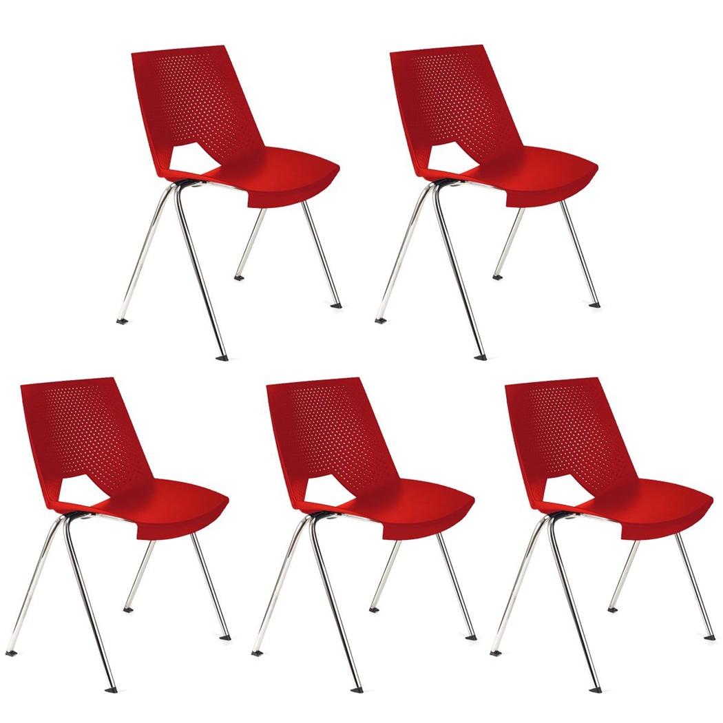 Lot de 5 Chaises visiteur ENZO, Commodes et Pratiques, Empilables, Rouge