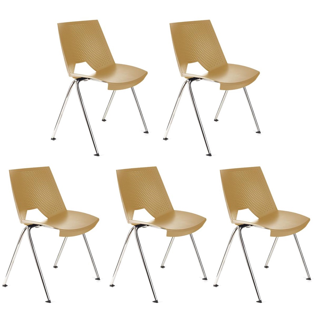 Lot de 5 Chaises visiteur ENZO, Commodes et Pratiques, Empilables, Beige