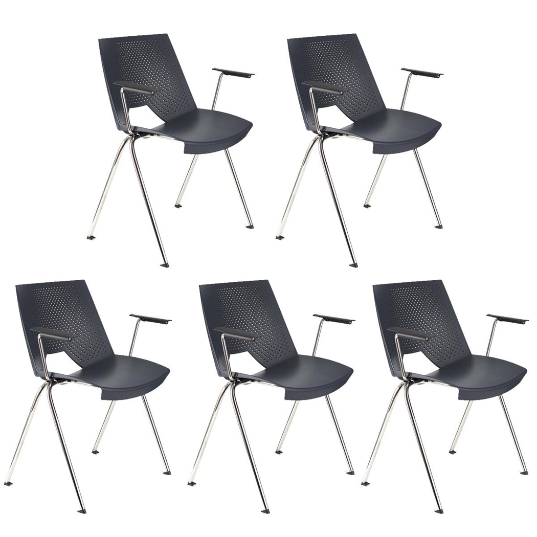 Lot de 5 Chaises visiteur ENZO AVEC ACCOUDOIRS, Commodes et Pratiques, Empilables, Gris