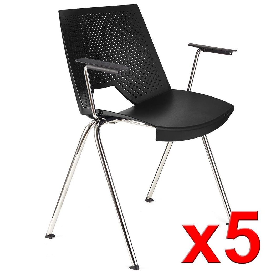 Lot de 5 Chaises visiteur ENZO AVEC ACCOUDOIRS, Commodes et Pratiques, Empilables, Noir