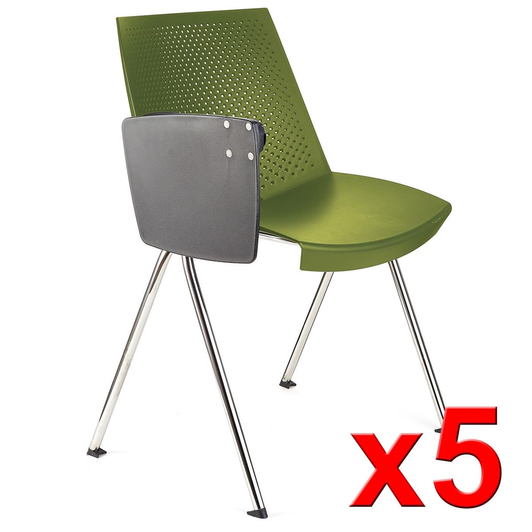 Lot de 5 Chaises visiteur ENZO AVEC TABLETTE, Commodes et Pratiques, Empilables, Vert