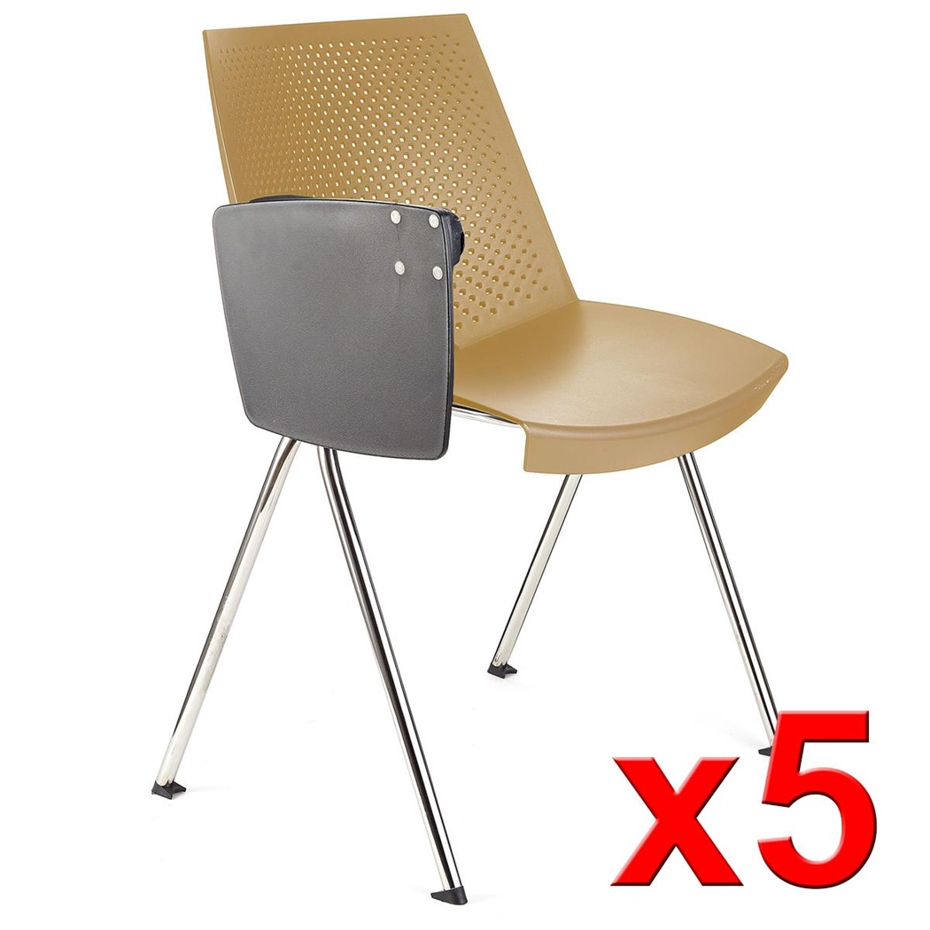 Lot de 5 Chaises visiteur ENZO AVEC TABLETTE, Commodes et Pratiques, Empilables, Beige