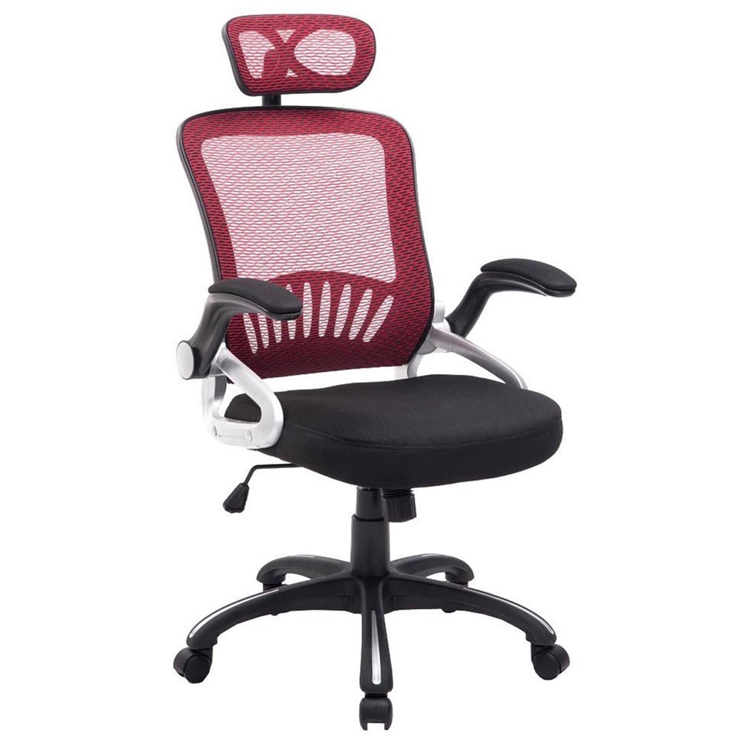 Siège Ergonomique SAMANA, Support Lombaire, Appui-tête Réglable, en Maille Respirable,Rouge/Noir