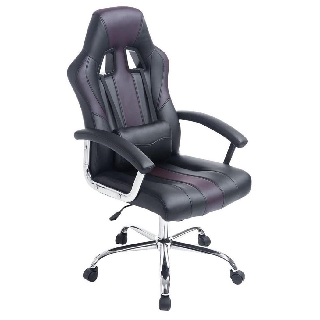 Fauteuil Gamer INDE, Design sportif, Grand Confort, Piétement Métallique, Cuir, Noir et Marron