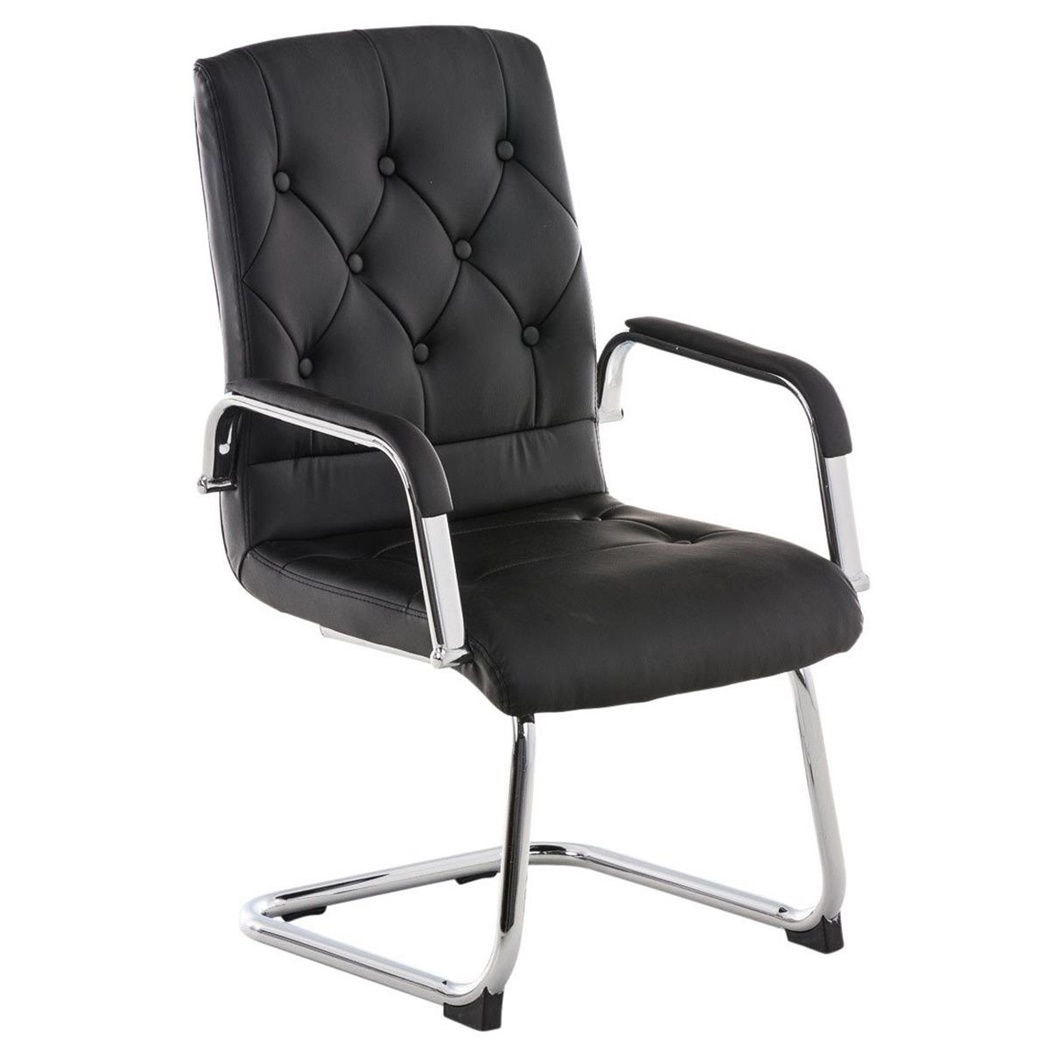 Chaise visiteur NESI V, Structure Métallique, Cuir Capitonné, Noir