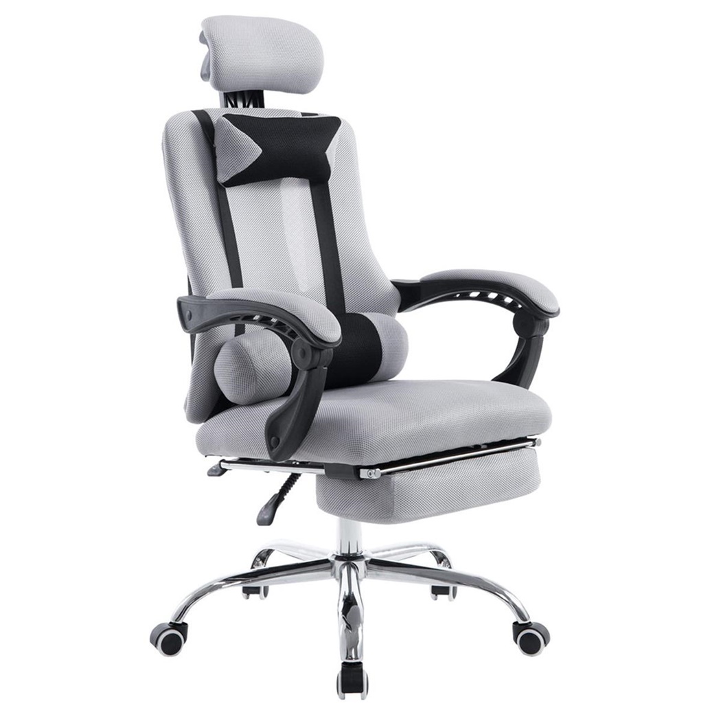 Fauteuil de bureau / Gamer ANTARES, Inclinable, Repose-pieds Extensible, en Maille Respirable, Gris