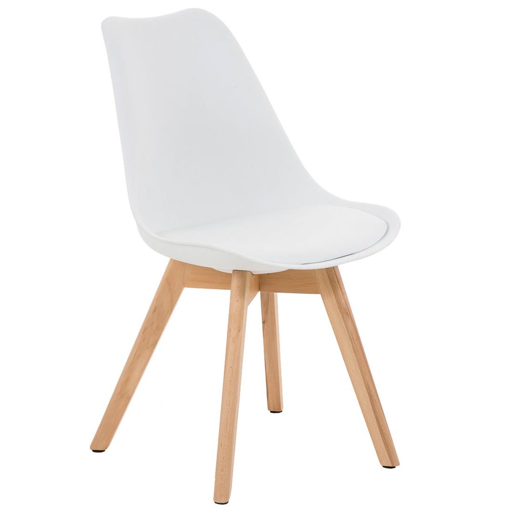 Chaise visiteur BOSPHORE, Piétement en Bois Couleur Claire, Cuir Blanc