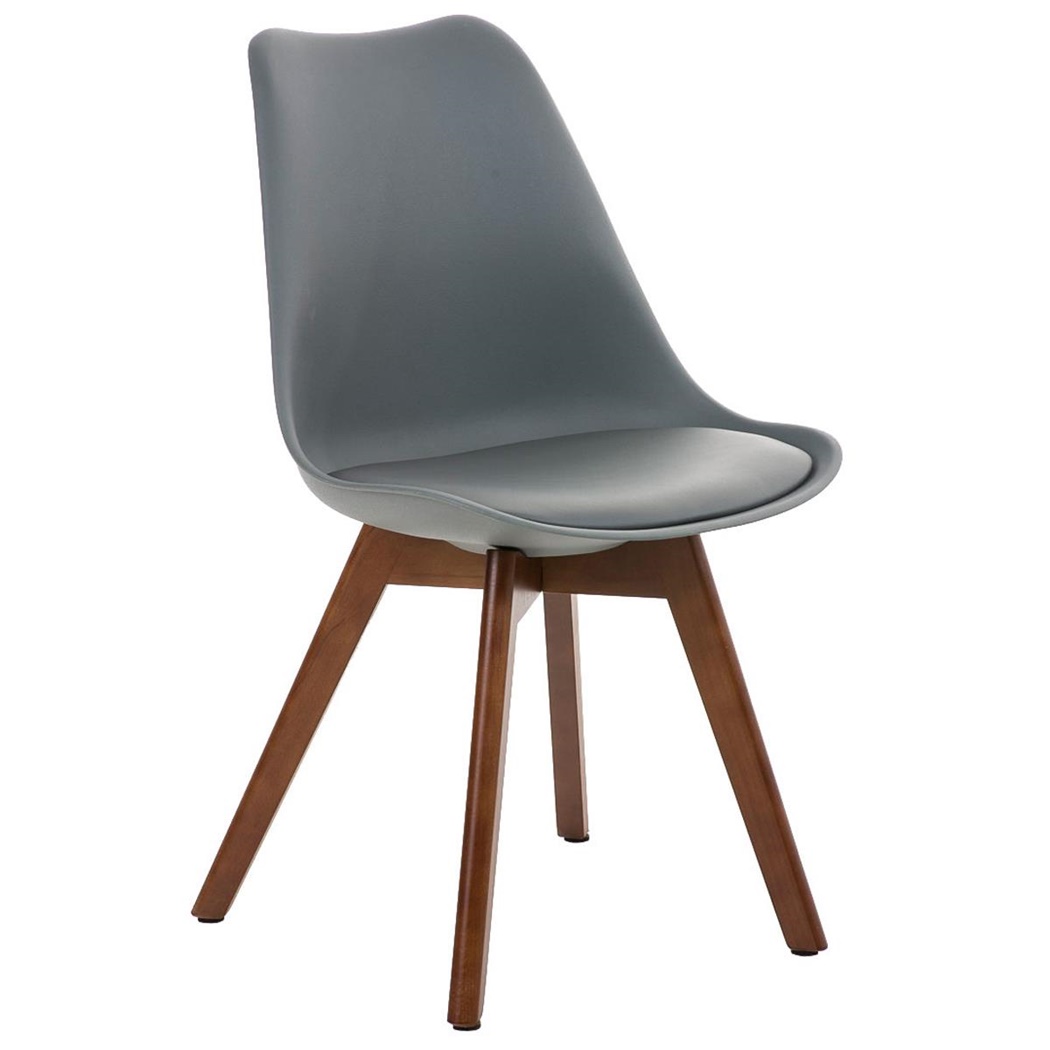 Chaise Design / Visiteur BOSPHORE, Piétement Couleur Noyer, Structure en Plastique, Cuir, Gris
