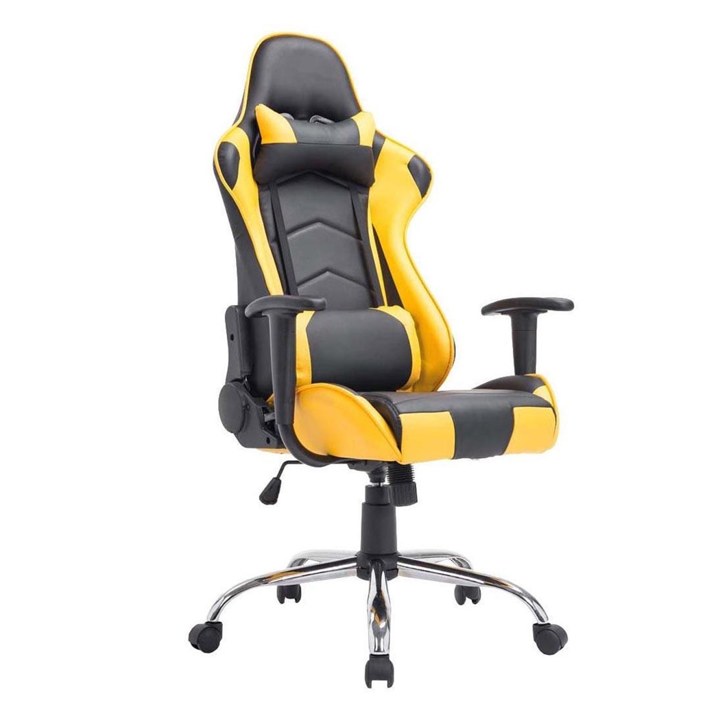 Fauteuil de bureau Gamer ZELDA, Dossier Inclinable, Coussins Inclus, Piétement en Métal, Noir/Jaune