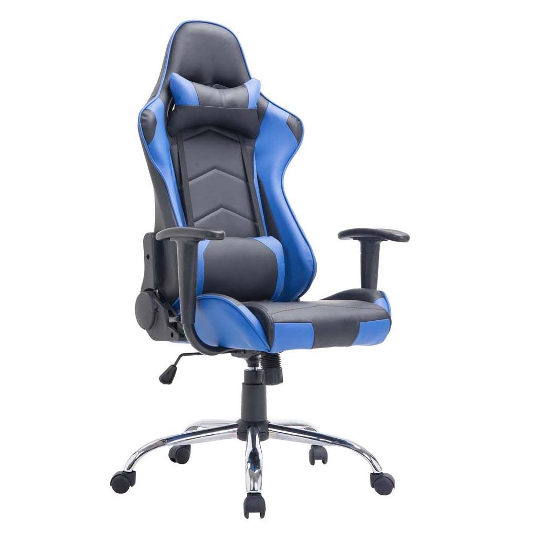 Fauteuil de bureau Gamer ZELDA, Dossier Inclinable, Coussins Inclus, Piétement en Métal, Noir/Bleu