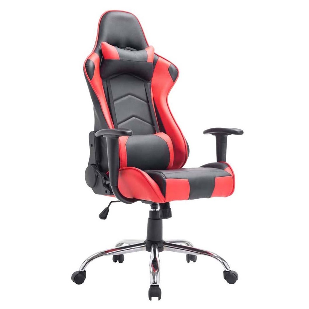 Fauteuil de bureau Gamer ZELDA, Dossier Inclinable, Coussins Inclus, Piétement en Métal, Noir/Rouge