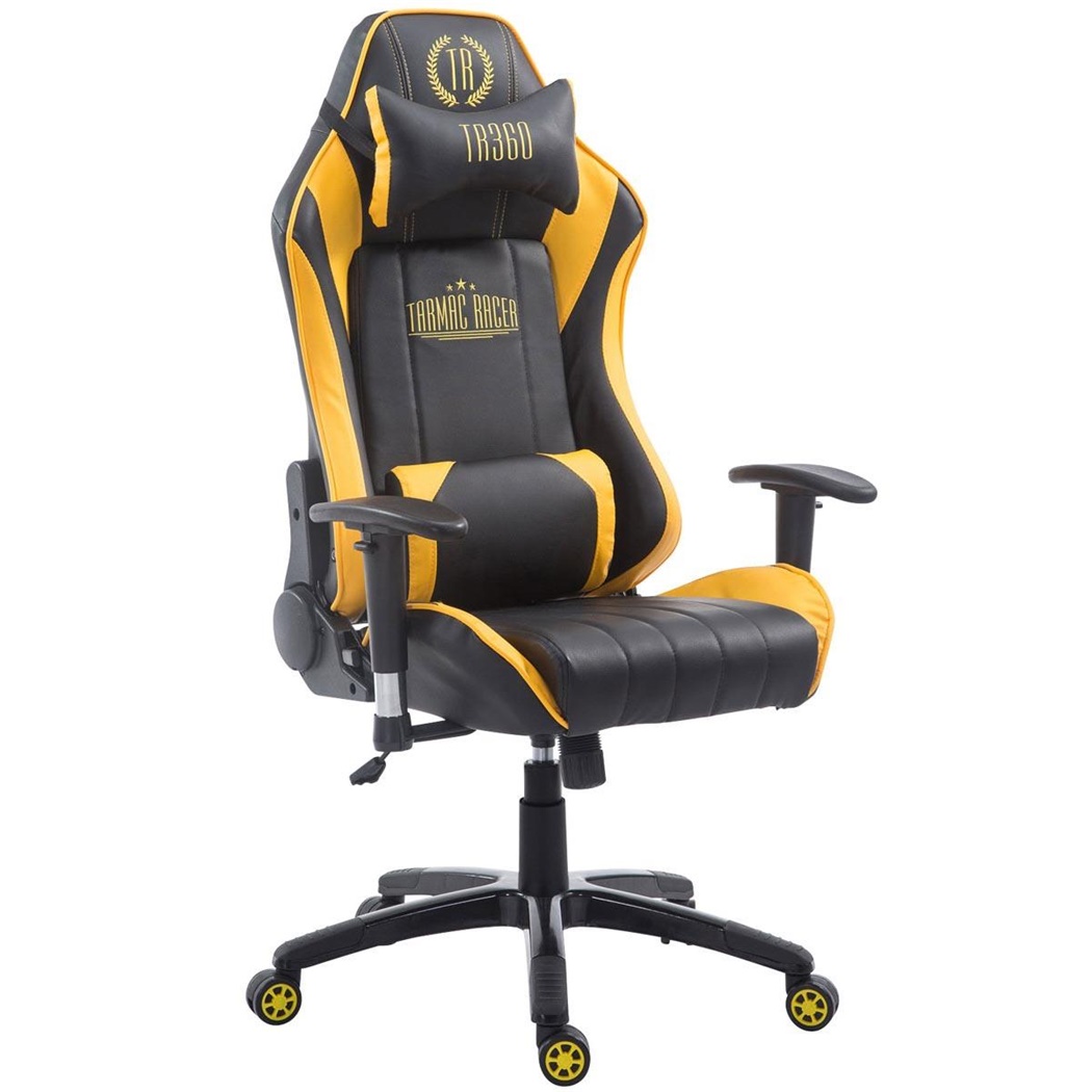 Fauteuil Gamer TURBO, Dossier Inclinable, Coussin lombaire et cervical, Noir/jaune