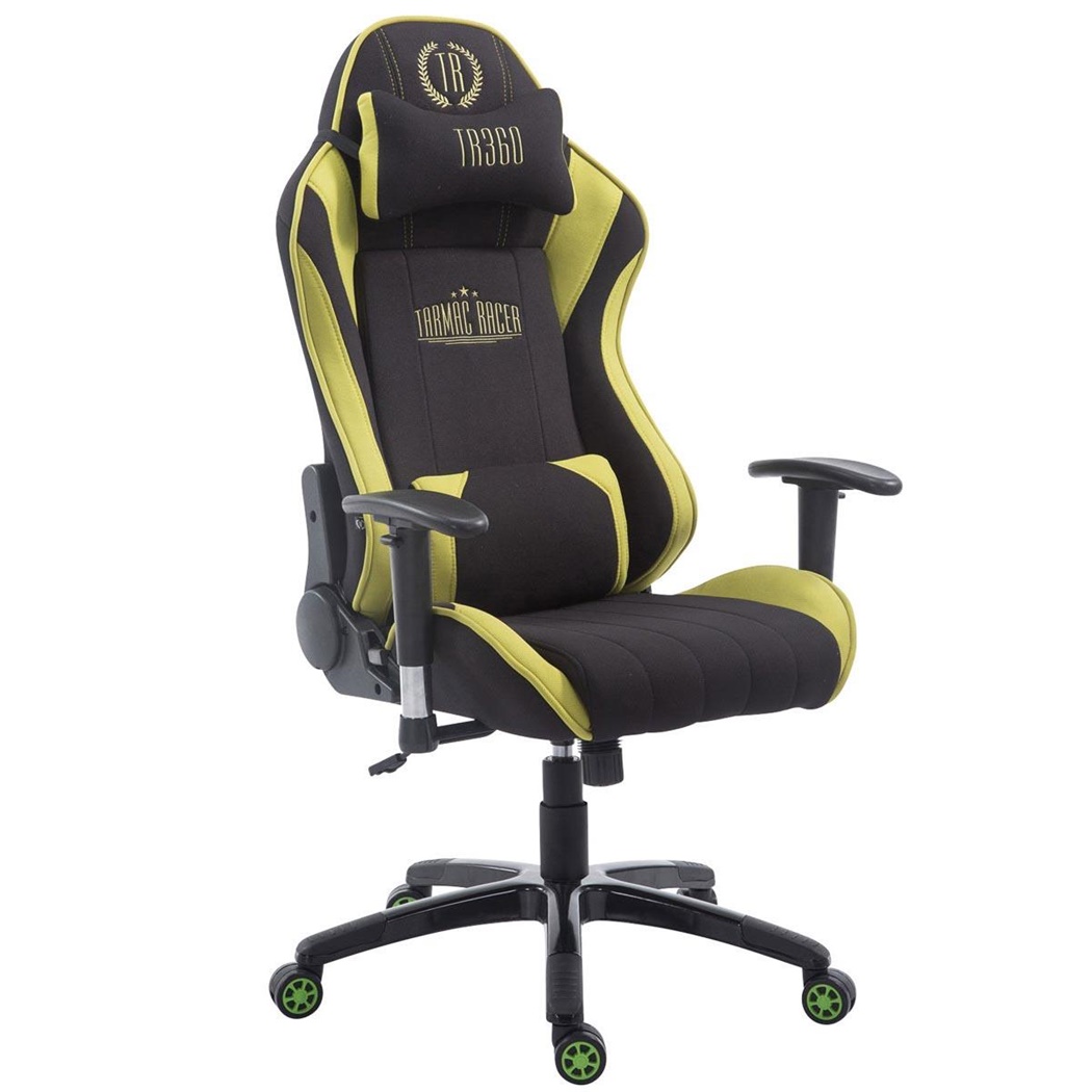 Fauteuil Gamer TURBO TISSU, Dossier Inclinable, Coussin lombaire et cervical, Noir/Vert