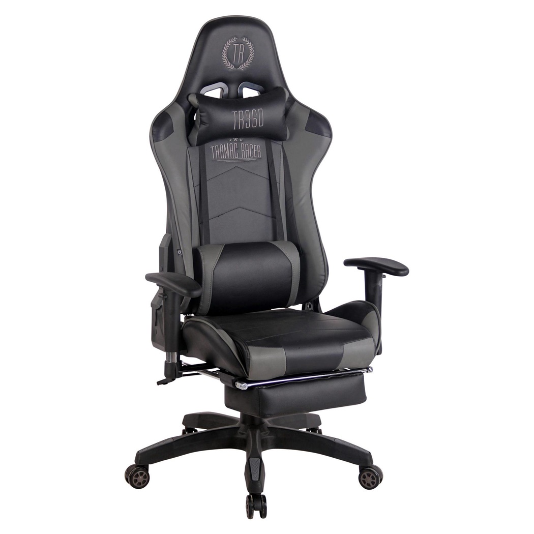 Fauteuil Gamer TURBO avec Repose-pieds, Dossier Inclinable, Coussin lombaire et cervical, Noir/Gris