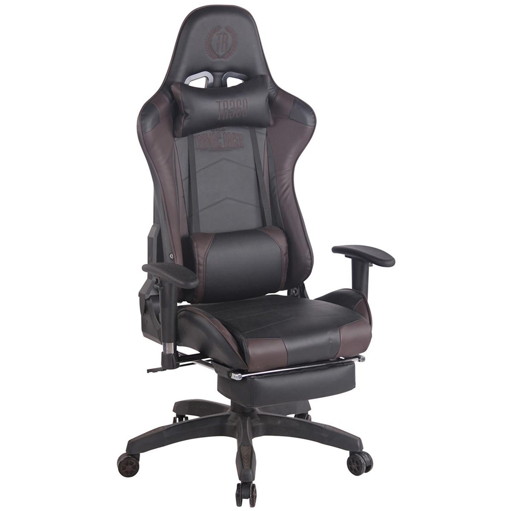 Fauteuil Gamer TURBO avec Repose-pieds, Dossier Inclinable, Coussin lombaire et cervical, Noir/Marron